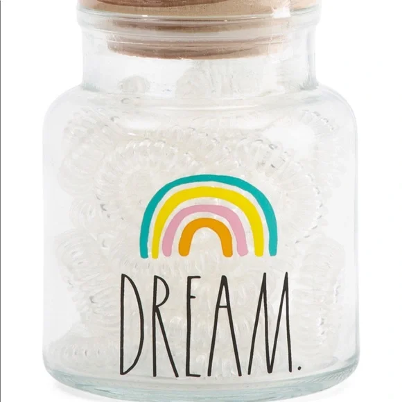 Rae Dunn rainbow glass jar spiral hair band ties dream big decor storage - Picture 2 of 2